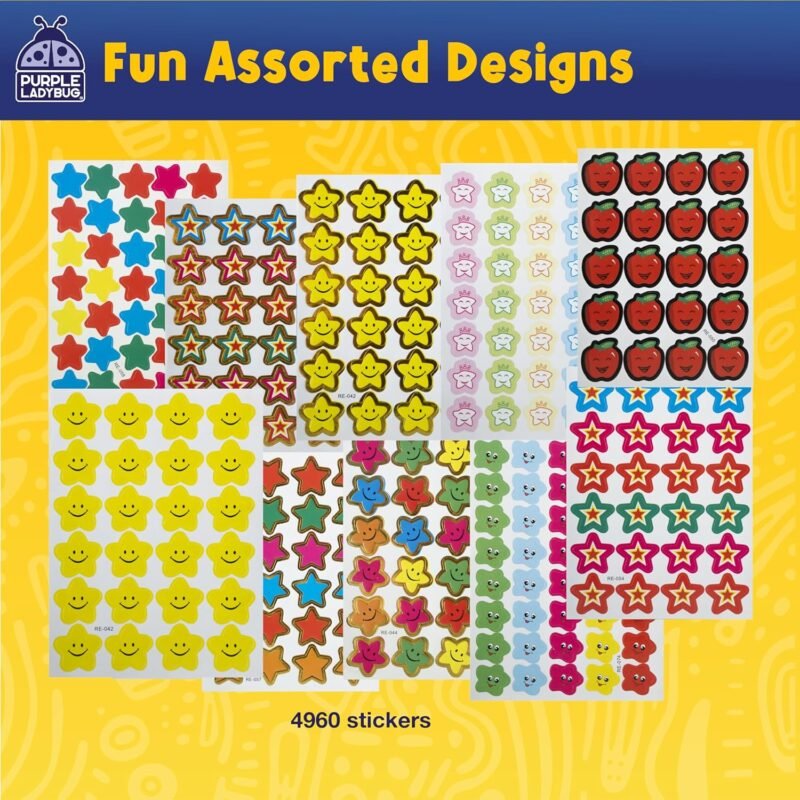 Purple Ladybug Teacher Stickers for Students - 4960 Reward Stickers for Classroom Supplies, Teacher Must-Haves & School Stickers, Small Stickers for Reward Charts, Mess-Free Summer Travel Activities - Image 4
