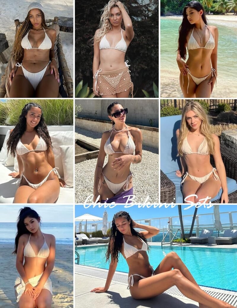 ZAFUL Bikini Sets for Women Halter Two Piece Swimsuit Ribbed High Cut Tie Side Thong Bathing Suit Sexy Padded Swimwear - Image 5