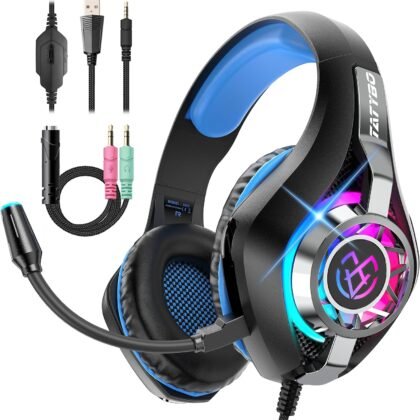 Gaming Headset for PC, Ps5, Switch, Mobile, Gaming Headphones for Nintendo with Noise Canceling Mic, Deep Bass Stereo Sound