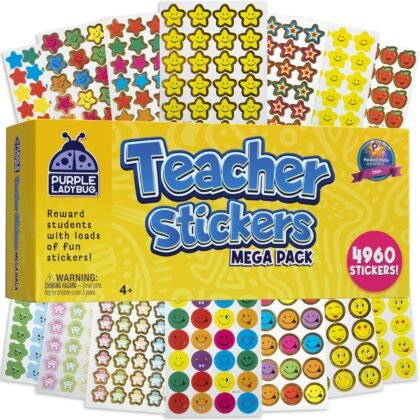 Purple Ladybug Teacher Stickers for Students - 4960 Reward Stickers for Classroom Supplies, Teacher Must-Haves & School Stickers, Small Stickers for Reward Charts, Mess-Free Summer Travel Activities