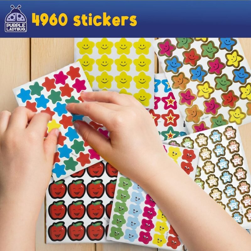 Purple Ladybug Teacher Stickers for Students - 4960 Reward Stickers for Classroom Supplies, Teacher Must-Haves & School Stickers, Small Stickers for Reward Charts, Mess-Free Summer Travel Activities - Image 3