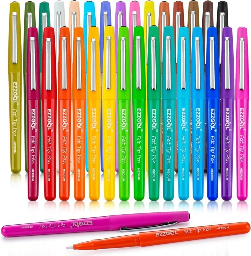 30 Colors Felt Tip Pens, 30 Pack, 0.7mm Premium Medium Fine Point, Felt Tip Markers For Valentines Day Gift Writing, Journal, Planner Coloring, Note Taking, Drawing, Art, School