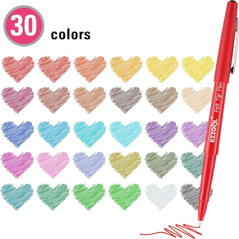 30 Colors Felt Tip Pens, 30 Pack, 0.7mm Premium Medium Fine Point, Felt Tip Markers For Valentines Day Gift Writing, Journal, Planner Coloring, Note Taking, Drawing, Art, School - Image 8