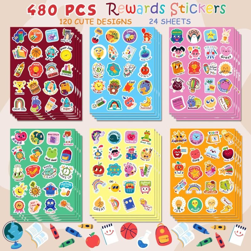 OHOME Back to School Supplies | 480 PCS Vinyl Teacher Reward Motivational Stickers for Kids - Teacher Must Haves Supplies Stuff Essentials Games Toys Gifts for First Day of School Classroom Students - Image 2