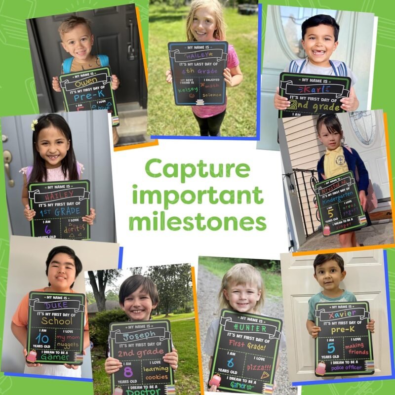 My First Day of School Sign Board with Liquid Chalk Markers - 14”x11” Double-Sided & Reusable - First and Last Day - Back to School Board for Kindergarten, Preschool - Image 8
