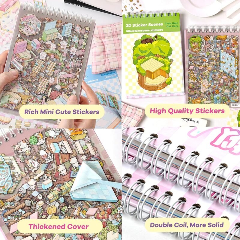 3D Stickers Scene, 20 Sets DIY 3D Scene Sticker Collection Book for Adults Girls, Cute 3D Cartoon Sticker Therapy Activity for Stress Relief, Crafts & Gifts (Muticolor) - Image 5