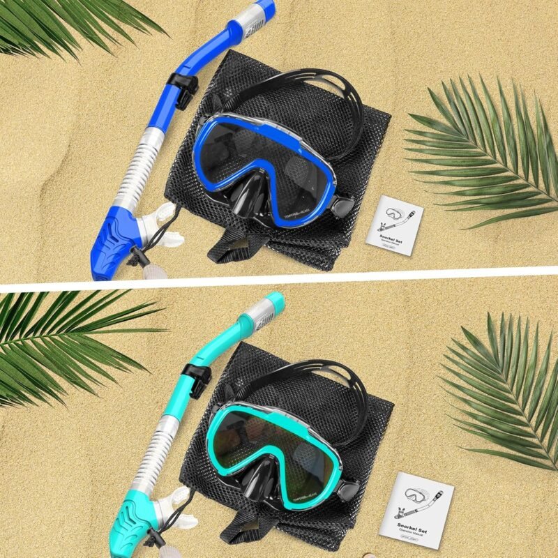 Snorkeling Gear for Adults, Dry Top Snorkel Set with Panoramic Anti-Leak and Anti-Fog Tempered Glass Lens, Adjustable Snorkeling Set for Scuba Diving Swimming Training Snorkel Kit - Image 7