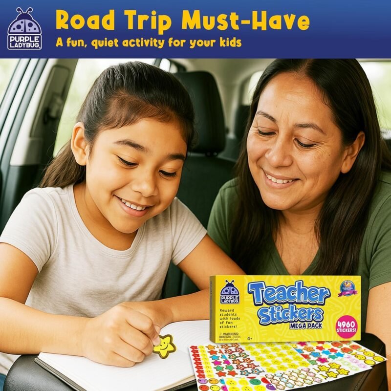 Purple Ladybug Teacher Stickers for Students - 4960 Reward Stickers for Classroom Supplies, Teacher Must-Haves & School Stickers, Small Stickers for Reward Charts, Mess-Free Summer Travel Activities - Image 6