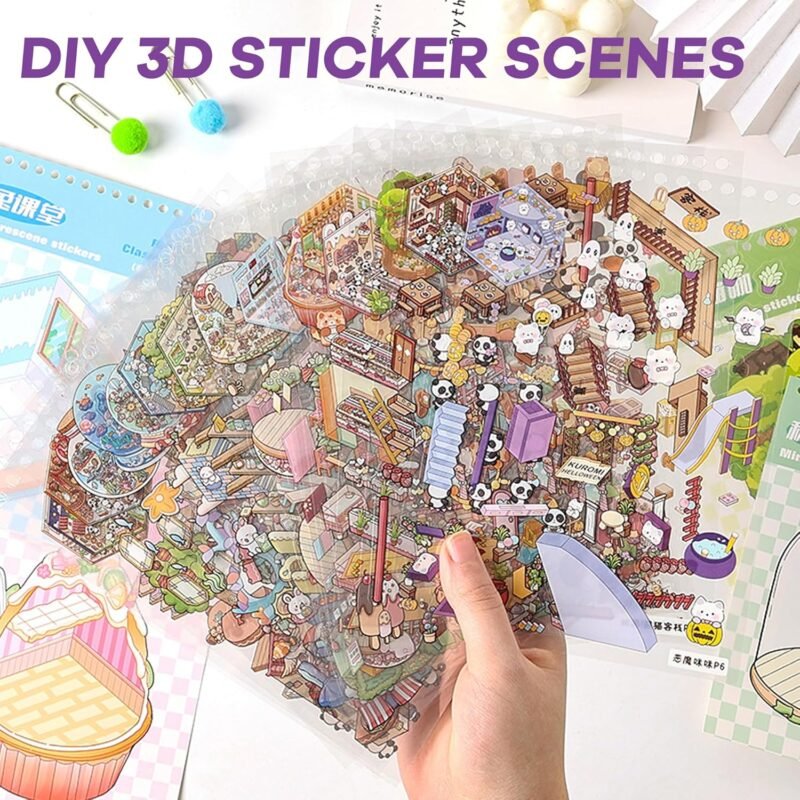 3D Stickers Scene, 20 Sets DIY 3D Scene Sticker Collection Book for Adults Girls, Cute 3D Cartoon Sticker Therapy Activity for Stress Relief, Crafts & Gifts (Muticolor) - Image 3