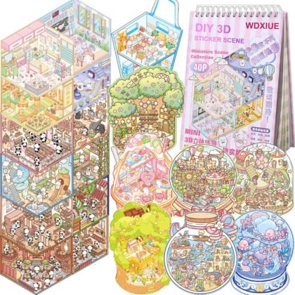 3D Stickers Scene, 20 Sets DIY 3D Scene Sticker Collection Book for Adults Girls, Cute 3D Cartoon Sticker Therapy Activity for Stress Relief, Crafts & Gifts (Muticolor)