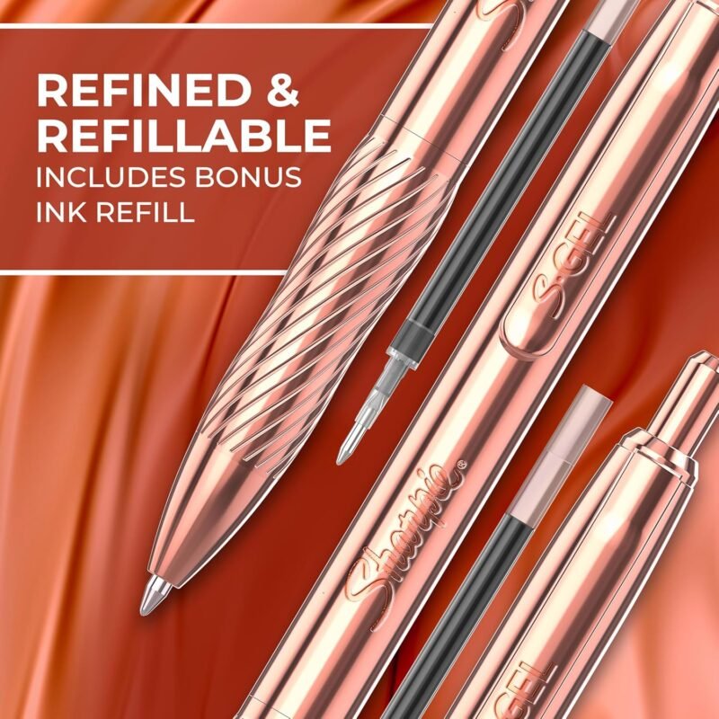 Sharpie S-Gel Gel Pen, Copper Metal Body, Medium Point (0.7mm), Black Ink, Includes 1 Pen and 1 Additional Ink Refill - Image 5