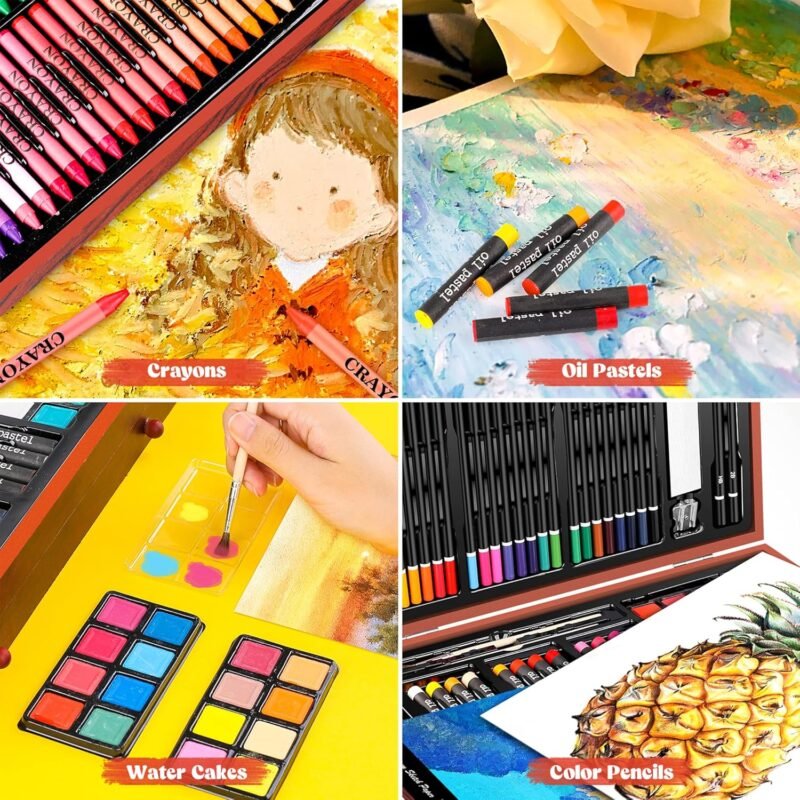Caliart Art Supplies, 153-Pack Deluxe Wooden Art Set Crafts Drawing Painting Coloring Supplies Kit with 2 A4 Sketch Pads, Halloween Creative Gift Box for Adults Artist Beginners Kids Girls Boys - Image 4