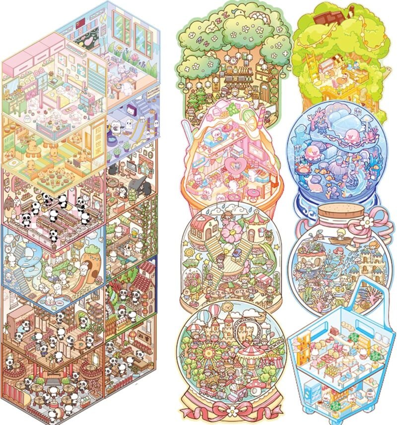3D Stickers Scene, 20 Sets DIY 3D Scene Sticker Collection Book for Adults Girls, Cute 3D Cartoon Sticker Therapy Activity for Stress Relief, Crafts & Gifts (Muticolor) - Image 2
