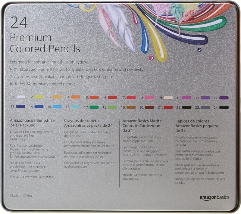 Amazon Basics Colored Pencils for Coloring and Drawing, Premium, Soft Core, Back to School Supplies, 24 Count (Pack of 1), Multicolor - Image 5