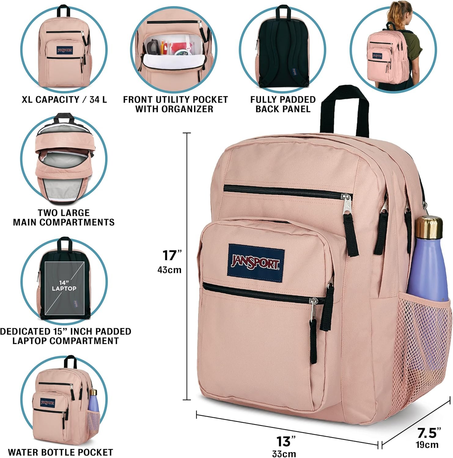 JanSport Laptop Backpack - Computer Bag with 2 Compartments, Ergonomic Shoulder Straps, 15” Laptop Sleeve, Haul Handle - Five A Day Cream - Image 3