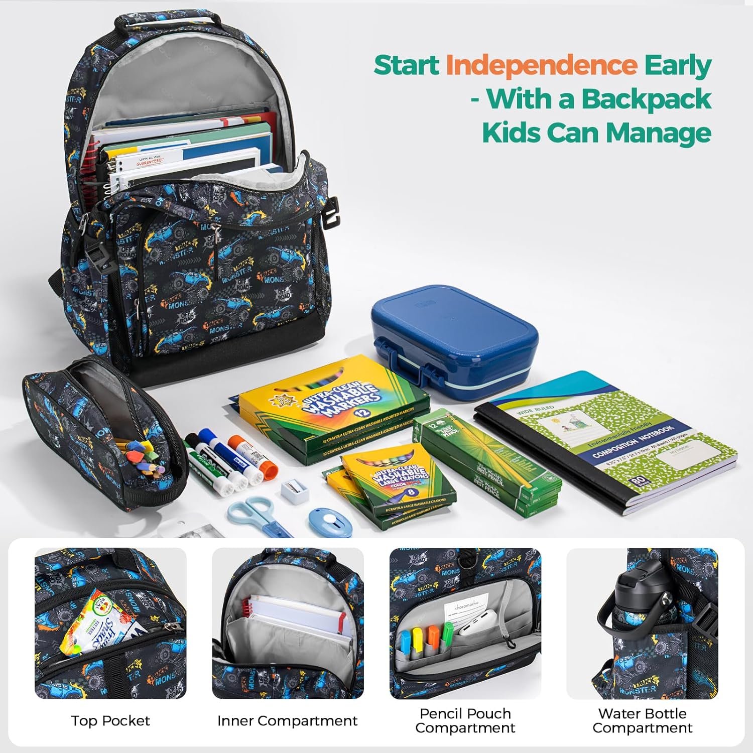 Choco Mocha Balls Backpack for Boys, Elementary School Backpack for Boys Ages 6-8 Kids Kindergarten Backpack Bookbag 17 Inch with Chest Strap, Blue - Image 4