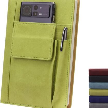 Refillable Lined PU Leather Journal Notebook, A5 Size Journal for Women Men,100gsm 200 Pages Thick Paper Notebooks with Pockets, Daily Premium Notebook for Note Taking, Meeting (green)