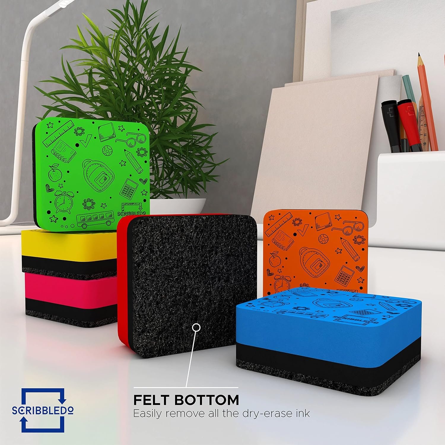 Scribbledo 30 Pack Dry Erase Erasers Assorted Colors Magnetic Whiteboard Erasers for Kids and Students - Smudge Free Small Dry Erase Board Erasers for Classroom Home School and Office - Image 5