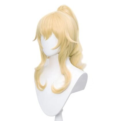 DAZCOS Anime Bowsette Jean Womens Cosplay Wig Wavy Blonde Ponytail Hairs with Bangs (Yellow)