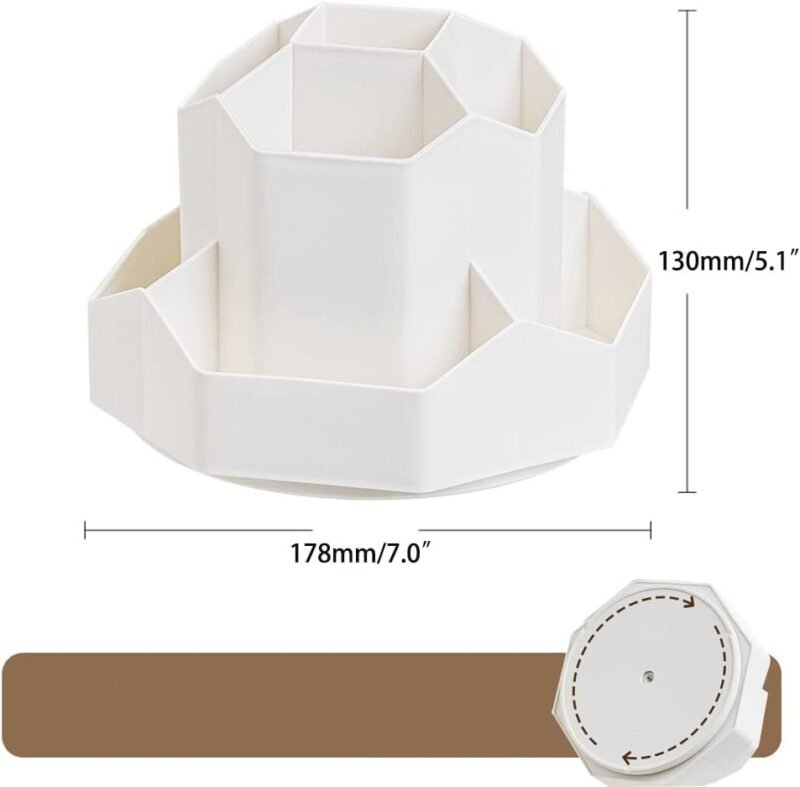Rotating Art Supply Storage Organizer,Pencil Holder with 9 Compartment, Pen Storage Organizer, for Kids Art Desk, Homeschool Supplies, Home Office Desktop Organizer(White) - Image 2