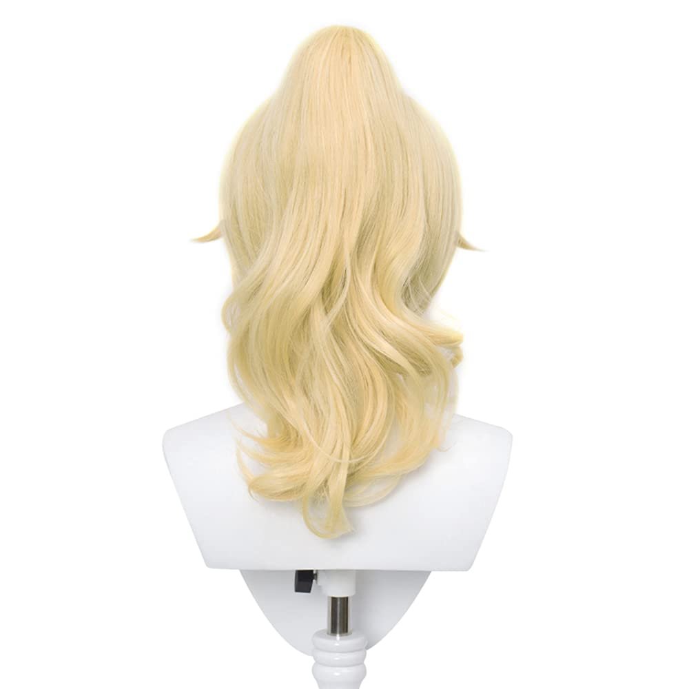 DAZCOS Anime Bowsette Jean Womens Cosplay Wig Wavy Blonde Ponytail Hairs with Bangs (Yellow) - Image 3