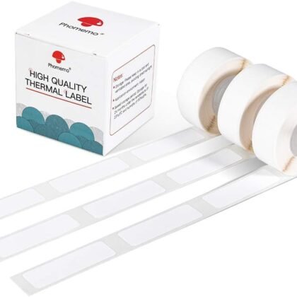 Phomemo Adhesive Labels for D30 Portable Thermal Bluetooth Label Maker, 3/8" X1 7/8" (12mm X 50mm) 130 Labels/Roll, D30 Thermal Printing Label Paper, 3 Roll,White