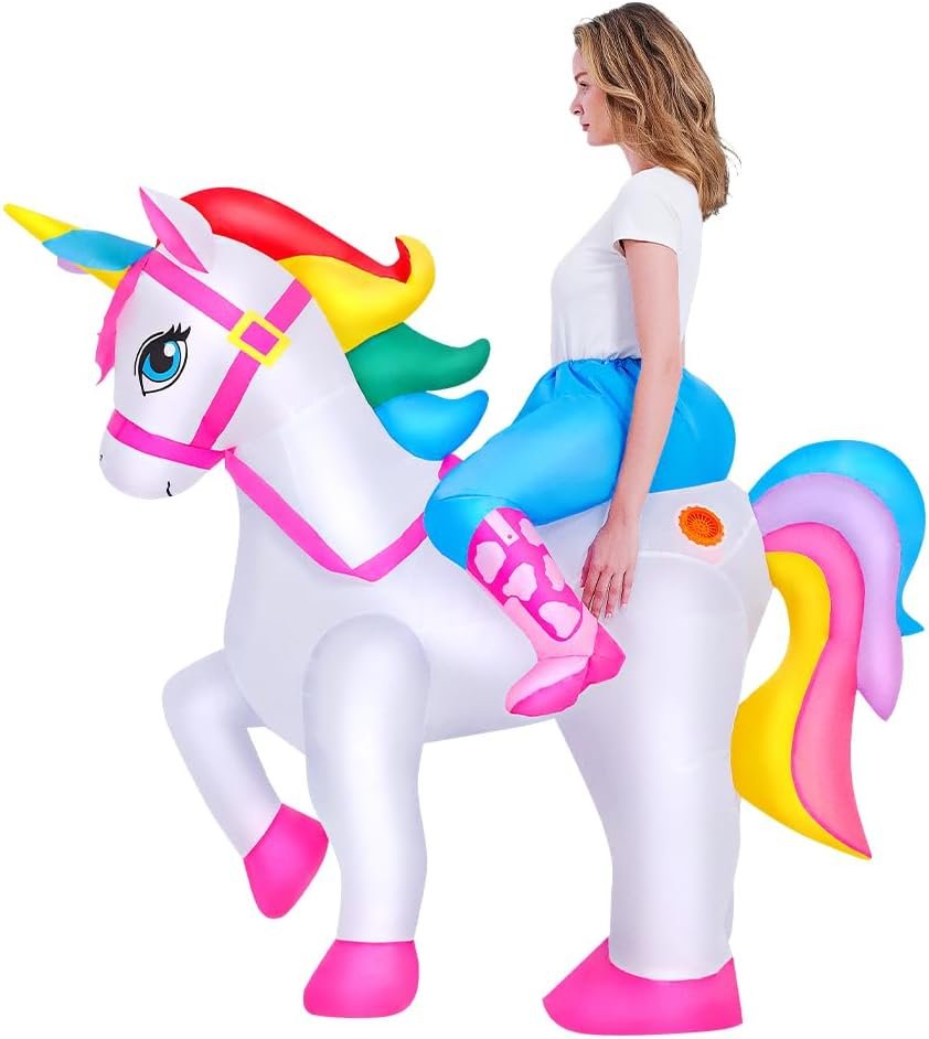 KOOY 2025 Inflatable Unicorn Costume Adult, Blow Up Ride On Unicorn Costume Funny Halloween Costumes Party, Halloween Costumes for Women Christmas - Image 5