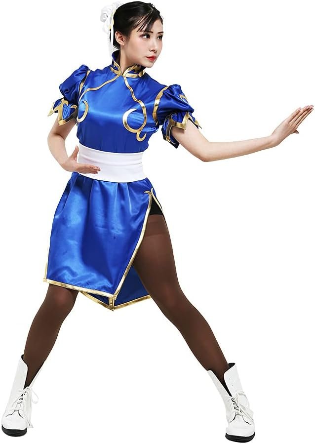 miccostumes Women's Game Costume Fighter Cosplay Cheongsam with Waistband and Headdress - Image 4