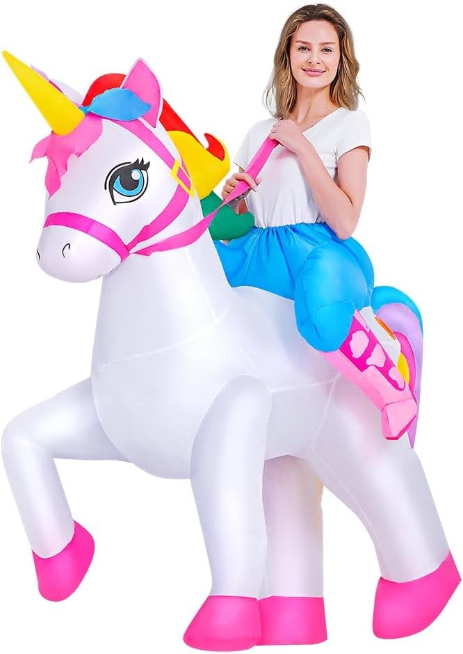 KOOY 2025 Inflatable Unicorn Costume Adult, Blow Up Ride On Unicorn Costume Funny Halloween Costumes Party, Halloween Costumes for Women Christmas