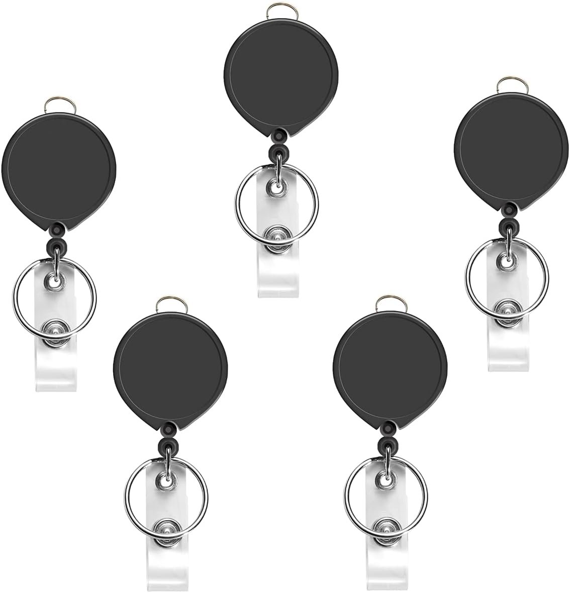 5 Pack Black Retractable Badge Reels for Lanyards,Nurses,Badge Holder,Reel Retractable with Metal Ring, with Clip