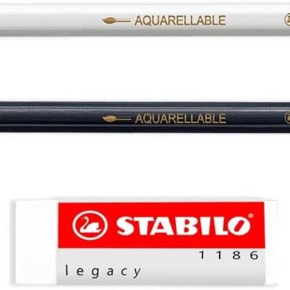 STABILO Coloured Pencil for Almost All Surfaces All - Pack of 2 - Black & White + Legacy Eraser
