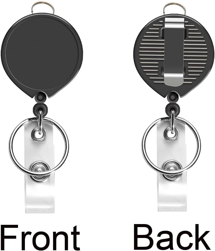 5 Pack Black Retractable Badge Reels for Lanyards,Nurses,Badge Holder,Reel Retractable with Metal Ring, with Clip - Image 4