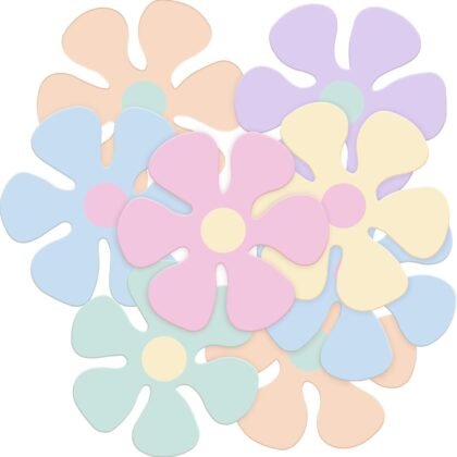 Henoyso 60 Pcs Groovy Party Decorations 70s Retro Flower Cutouts Daisy Decor Hippie Paper Cutouts for 60s 70s 80s One Two Groovy Birthday Party DIY Wall Office Home(Pastel Color,4.33 Inch)