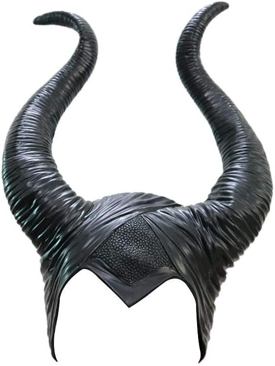 Uranshin Halloween Maleficent Costume - Black Long Women's Horns Queen Hat, Deluxe Magic Witch Headpiece Headdress for Women Adults