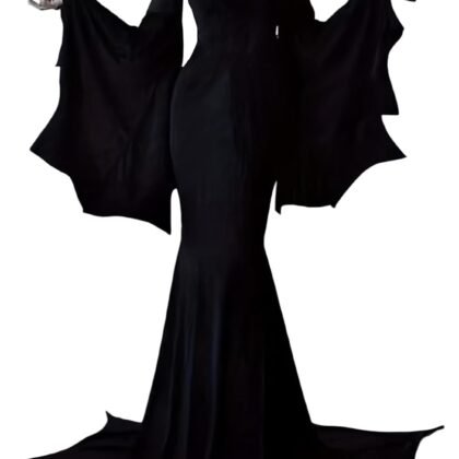 YEAXLUD Vampire Womens Halloween Costumes Long Wide Sleeves Morticia Addams Costume Wrap Gothic Witch Dress Witchy Dress (black, Large)