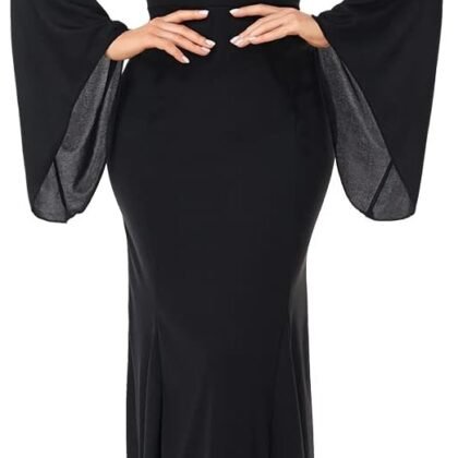 T.BOX Womens Morticia Addams Dress Halloween Costumes for Women-Addams Family Costume Maxi Dress for Halloween Cosplay Party