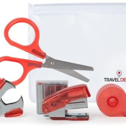 Mini School Supplies Kit — Aesthetic Mini Stapler — Mini Tape Dispenser Mini Scissors — Mini Office Supply Kit for Kids — Tiny Notary Supplies —includes Mini Stapler Staples Refill — Red