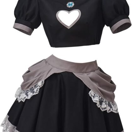 Willyacos Bowsette Cosplay Dress Sexy Black Short Princess Bowsette Cosplay Costume Dress Tops Skirts Outfit for Adult Women