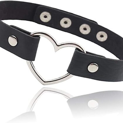ETHOON Love Heart Adjustable Leather Choker Punk PU Necklace Goth Choker Soft Collar Chain for Women