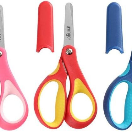 LIVINGO 5" Small School Student Blunt Kids Craft Scissors, Sharp Stainless Steel Blades Safety Comfort Grip for Children Cutting Paper, Assorted Color, 3 Pack