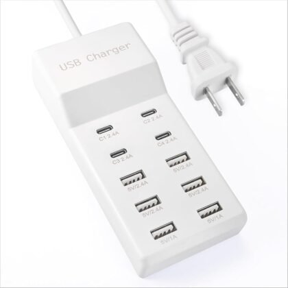 USB Charging Station, 10 Ports Family-Sized USB C Charger Block,USB Power Strip for Smart Phone Tablet Laptop Computer (1 Pcs)