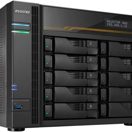 Asustor Lockerstor 10 Gen3 AS6810T 10 Bay NAS, AMD Ryzen Quad-Core 2.3 GHz, 16GB RAM ECC DDR5, 4 M.2 NVMe Slots, Dual 5GbE and Dual 10GbE Port, USB 4.0 Type-C, Network Attached Storage (Diskless)