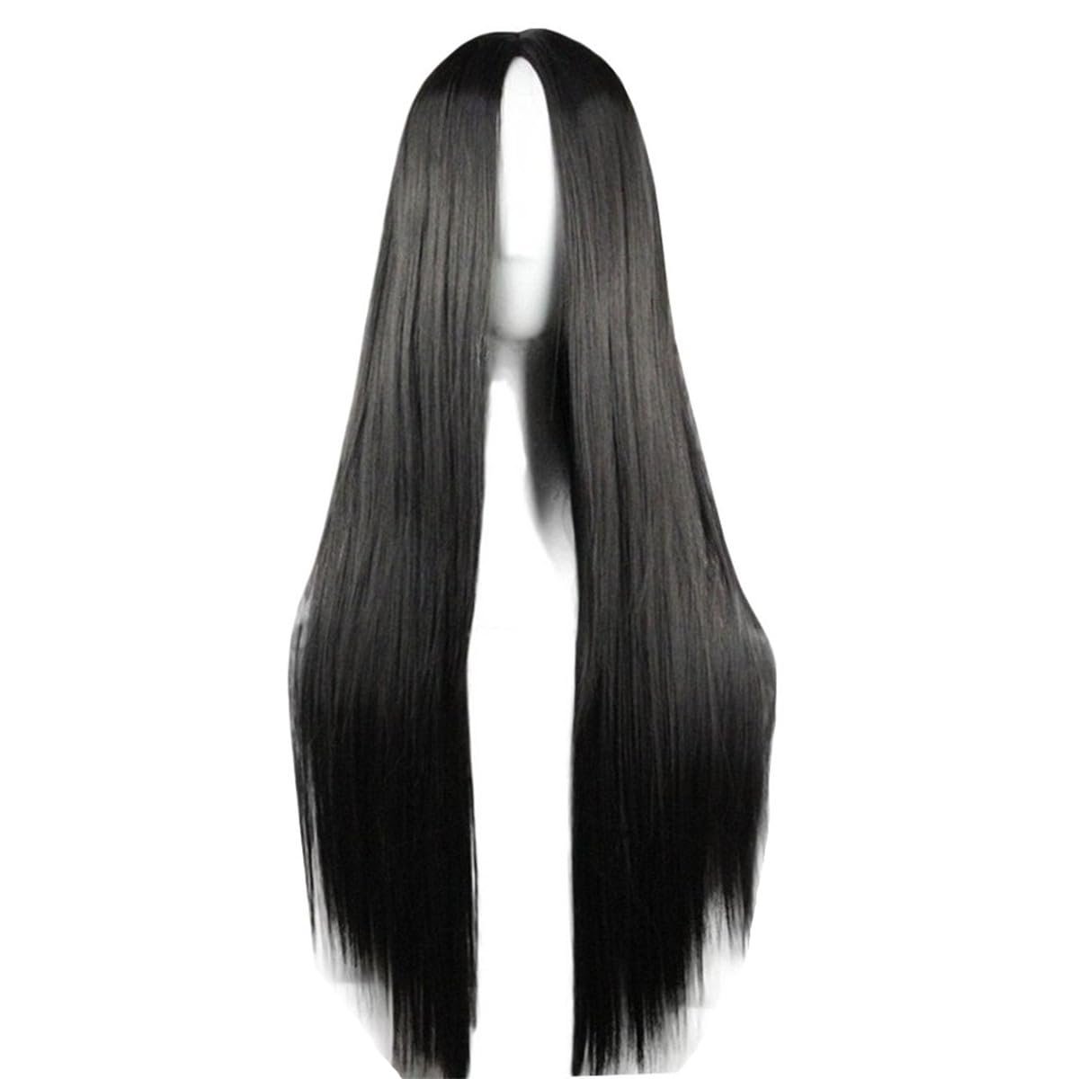 75cm 29.5 inches Black Wig Women's Long Straight Middle Part Synthetic Hair Wigs No bangs Cosplay Anime Halloween Costume Party Hair Wig for Women with Wig Cap