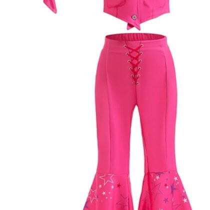Cowgirl Costume Girls Hot Pink Kids Disco Outfits Movie Dress up for Halloween Birthday Party Cosplay