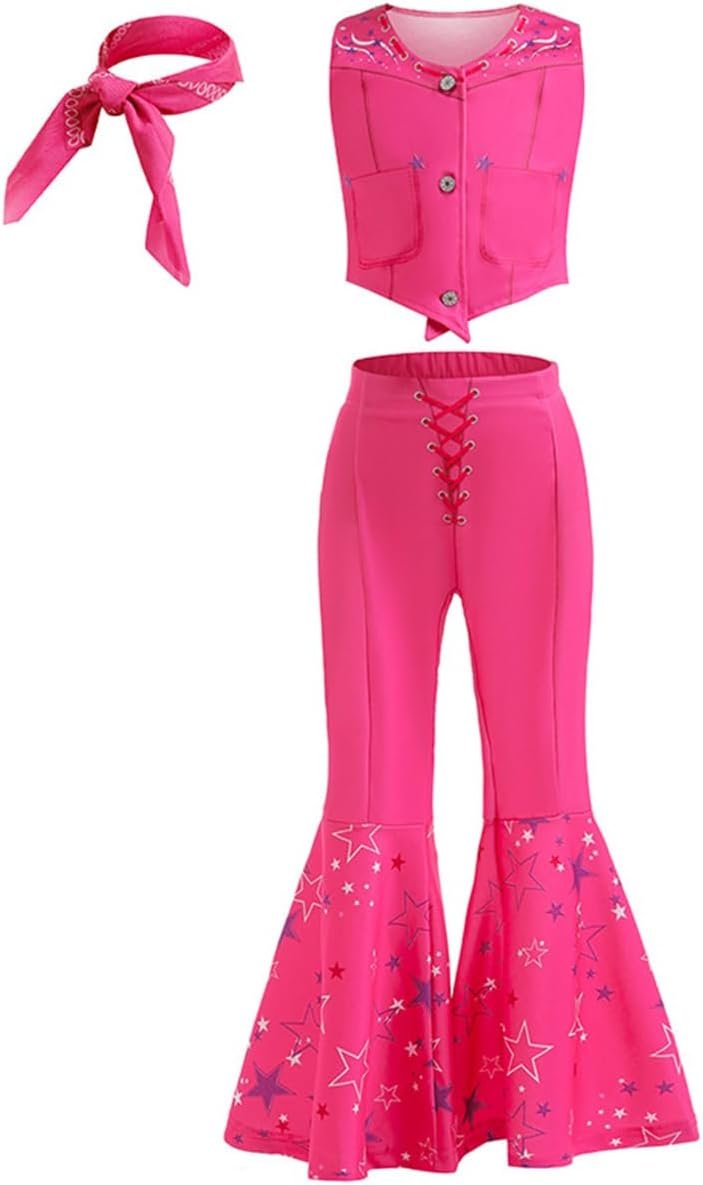 Cowgirl Costume Girls Hot Pink Kids Disco Outfits Movie Dress up for Halloween Birthday Party Cosplay