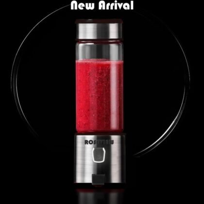 Portable Smoothie blender Glass bottle Mini USB rechargeable 2 battery Handheld Shakes blend Cup USB juicer Cordless Personal smoothies maker mixer (Steel)