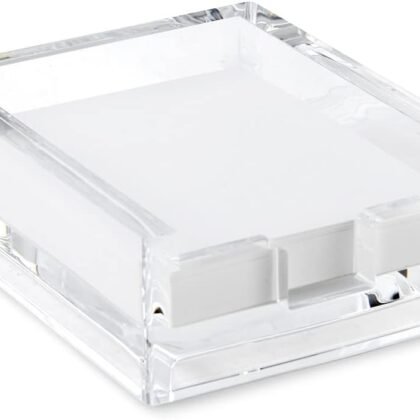 Huang Acrylic Crystal Clear Block Note Pad Holder | Notepad Holder for Office, Dorm, Desk Organization | Shatter-Proof, Stylish, Durable and Compact Design | Fits 3 3/8 x 4 3/8 paper