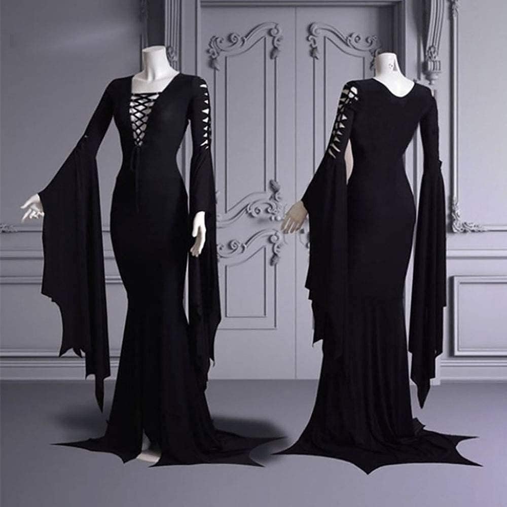 Women's Morticia Floor Dress Costume Adult Women Gothic Witch Vintage Dress - Image 2
