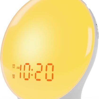 Wake Up Light Sunrise Alarm Clock for Kids, Heavy Sleepers, Bedroom, with Sunrise Simulation, Sleep Aid, Dual Alarms, FM Radio, Snooze, Nightlight, Daylight, 7 Colors, 7 Natural Sounds, Ideal for Gift