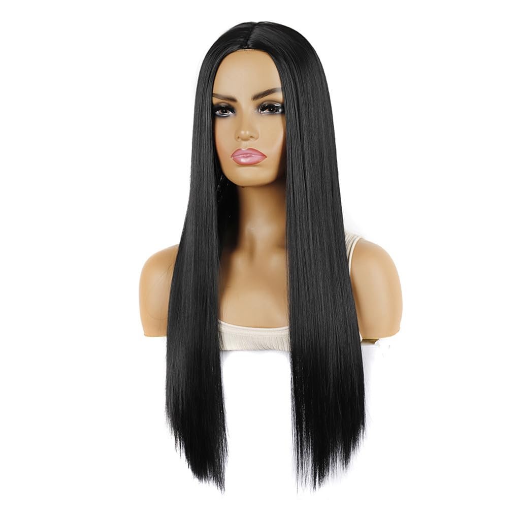 75cm 29.5 inches Black Wig Women's Long Straight Middle Part Synthetic Hair Wigs No bangs Cosplay Anime Halloween Costume Party Hair Wig for Women with Wig Cap - Image 3